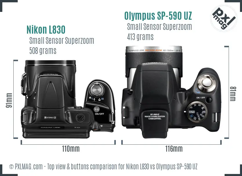 Nikon L830 vs Olympus SP-590 UZ top view buttons comparison