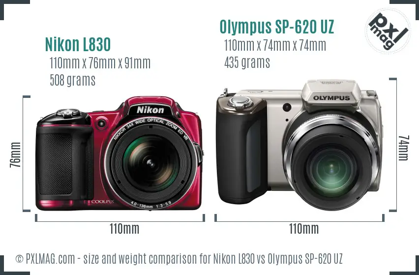 Nikon L830 vs Olympus SP-620 UZ size comparison