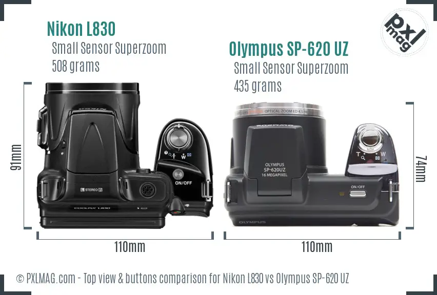 Nikon L830 vs Olympus SP-620 UZ top view buttons comparison