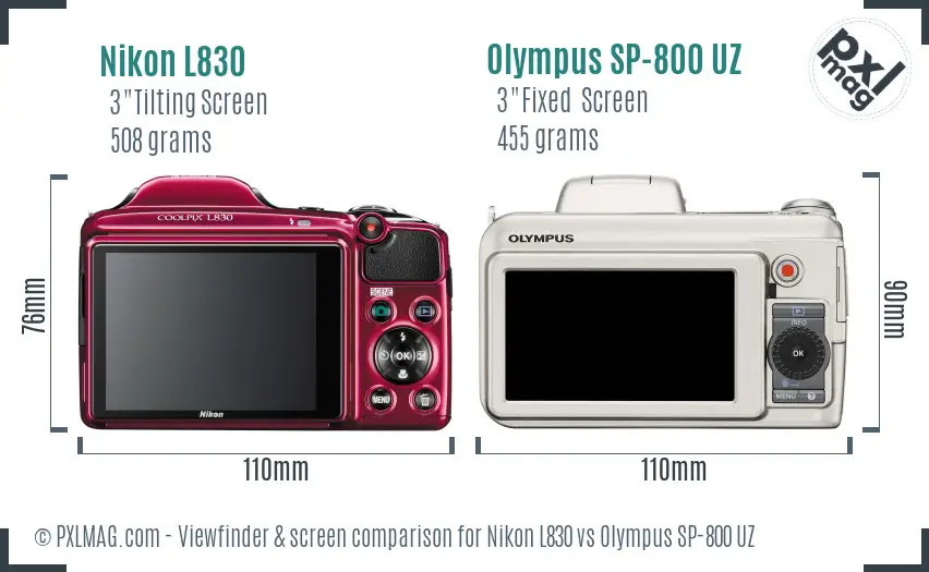 Nikon L830 vs Olympus SP-800 UZ Screen and Viewfinder comparison Nikon L830 vs Olympus SP-800 UZ Screen and Viewfinder comparison