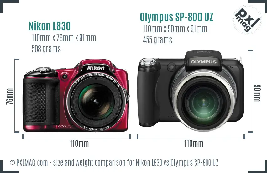 Nikon L830 vs Olympus SP-800 UZ size comparison Nikon L830 vs Olympus SP-800 UZ size comparison