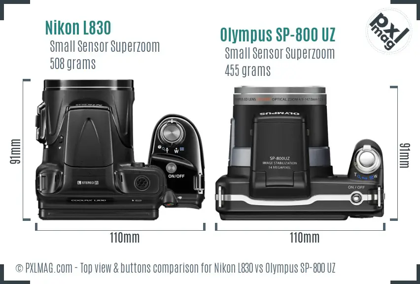Nikon L830 vs Olympus SP-800 UZ top view buttons comparison Nikon L830 vs Olympus SP-800 UZ top view buttons comparison