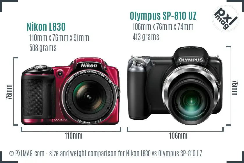 Nikon L830 vs Olympus SP-810 UZ size comparison Nikon L830 vs Olympus SP-810 UZ size comparison