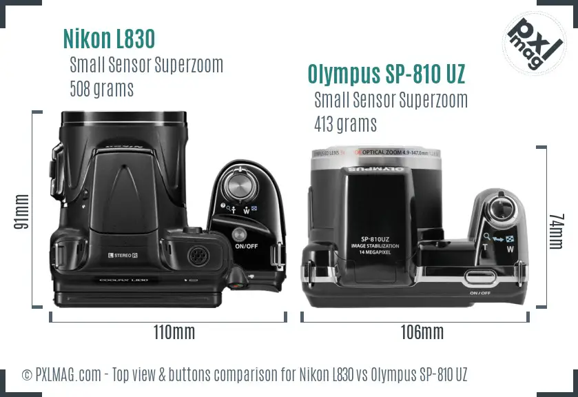 Nikon L830 vs Olympus SP-810 UZ top view buttons comparison