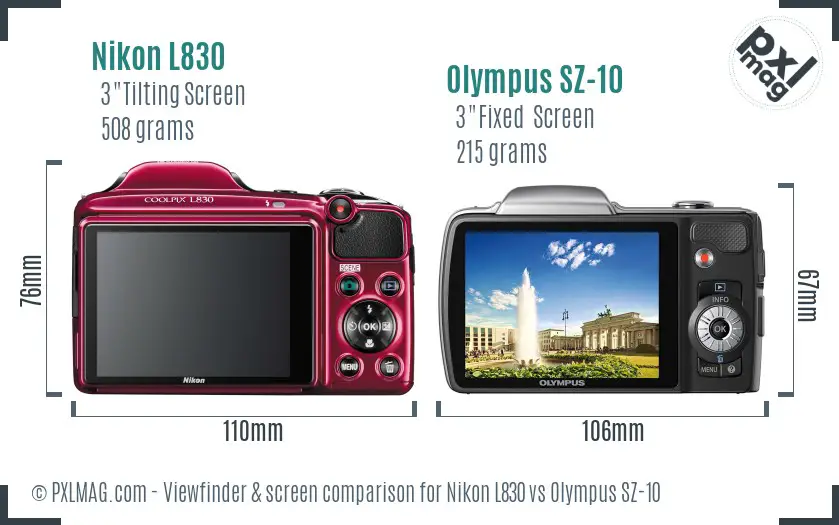 Nikon L830 vs Olympus SZ-10 Screen and Viewfinder comparison