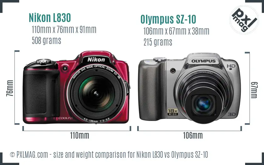 Nikon L830 vs Olympus SZ-10 size comparison