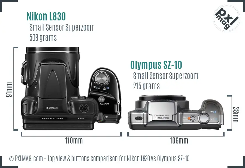 Nikon L830 vs Olympus SZ-10 top view buttons comparison