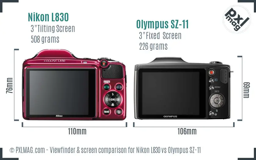 Nikon L830 vs Olympus SZ-11 Screen and Viewfinder comparison