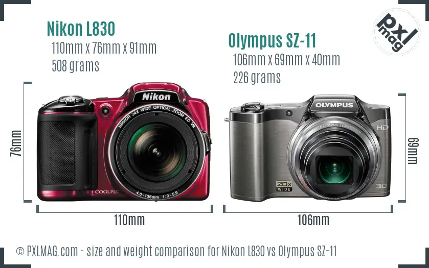 Nikon L830 vs Olympus SZ-11 size comparison