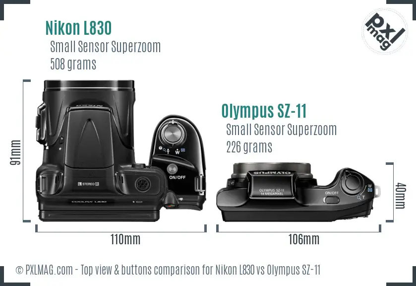 Nikon L830 vs Olympus SZ-11 top view buttons comparison