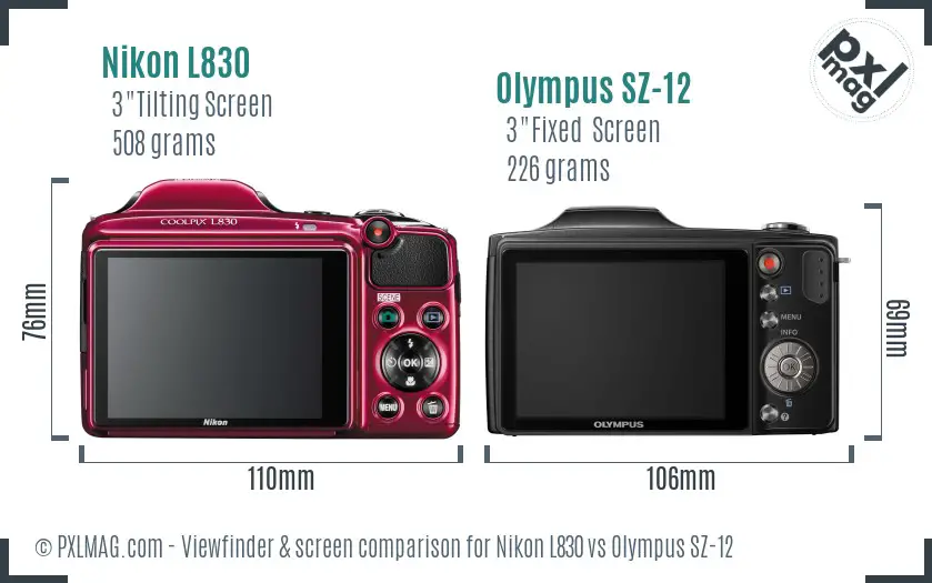 Nikon L830 vs Olympus SZ-12 Screen and Viewfinder comparison