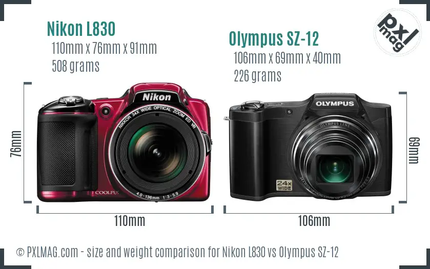 Nikon L830 vs Olympus SZ-12 size comparison