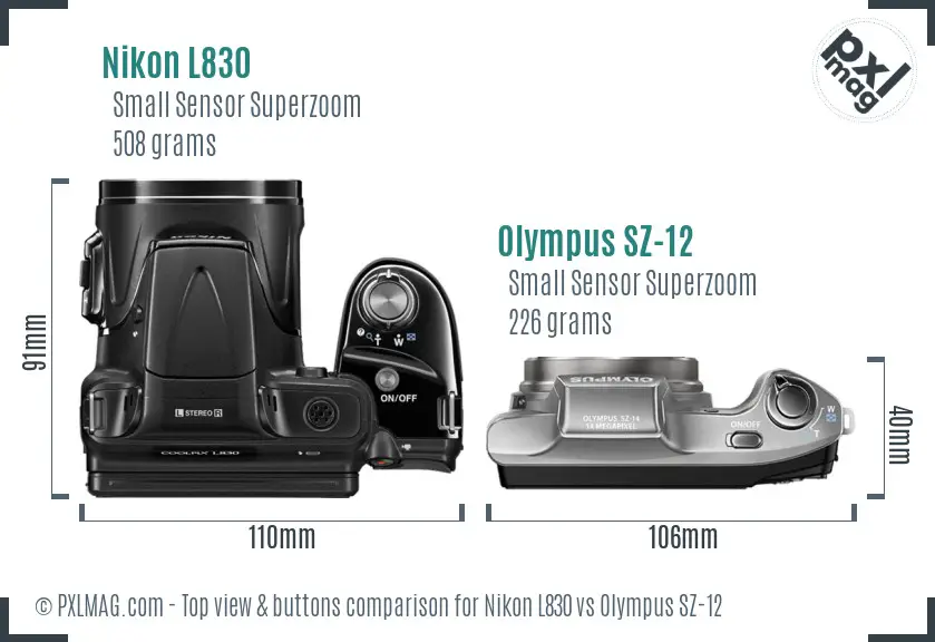 Nikon L830 vs Olympus SZ-12 top view buttons comparison