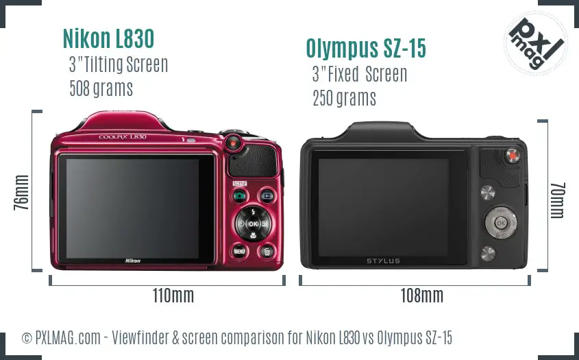 Nikon L830 vs Olympus SZ-15 Screen and Viewfinder comparison