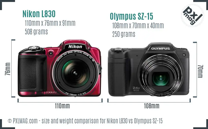 Nikon L830 vs Olympus SZ-15 size comparison