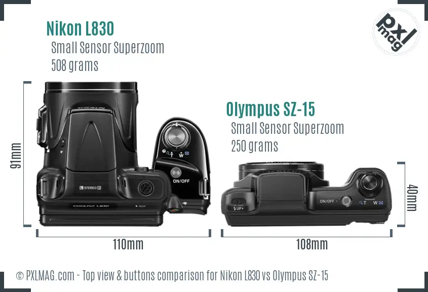Nikon L830 vs Olympus SZ-15 top view buttons comparison