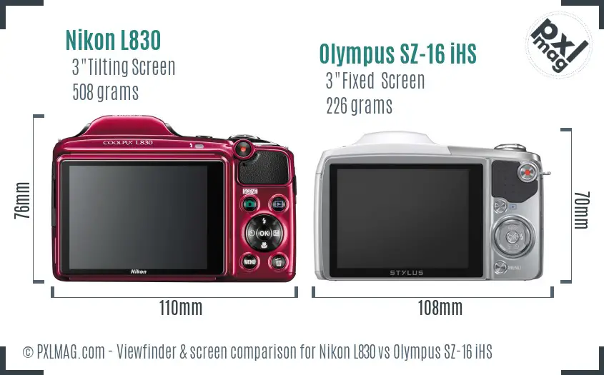 Nikon L830 vs Olympus SZ-16 iHS Screen and Viewfinder comparison