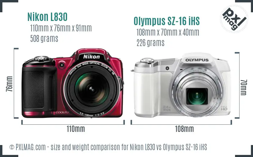 Nikon L830 vs Olympus SZ-16 iHS size comparison