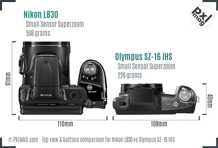 Nikon L830 vs Olympus SZ-16 iHS top view buttons comparison