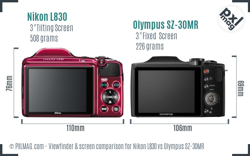 Nikon L830 vs Olympus SZ-30MR Screen and Viewfinder comparison