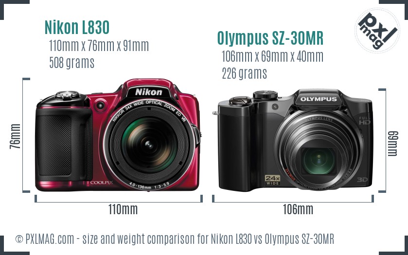 Nikon L830 vs Olympus SZ-30MR size comparison