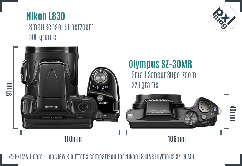 Nikon L830 vs Olympus SZ-30MR top view buttons comparison