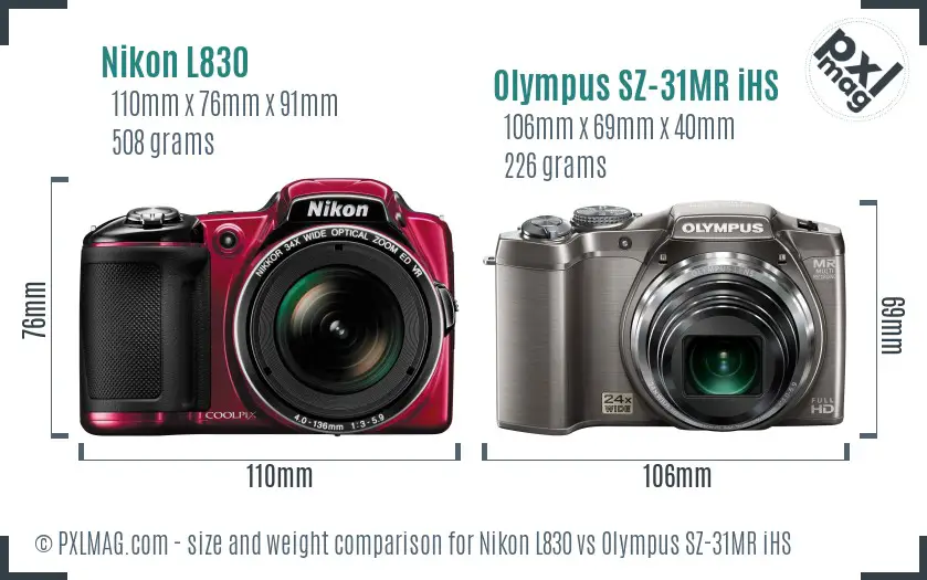 Nikon L830 vs Olympus SZ-31MR iHS size comparison Nikon L830 vs Olympus SZ-31MR iHS size comparison