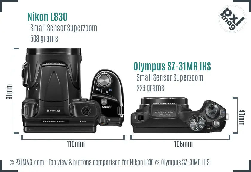 Nikon L830 vs Olympus SZ-31MR iHS top view buttons comparison Nikon L830 vs Olympus SZ-31MR iHS top view buttons comparison