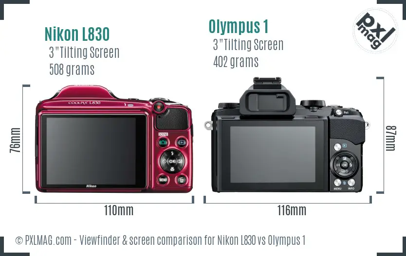 Nikon L830 vs Olympus 1 Screen and Viewfinder comparison