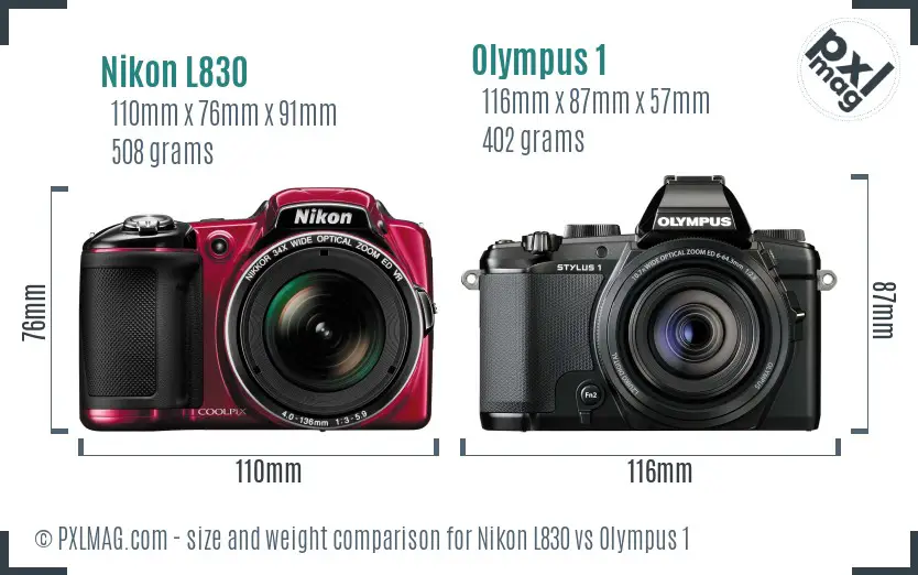 Nikon L830 vs Olympus 1 size comparison