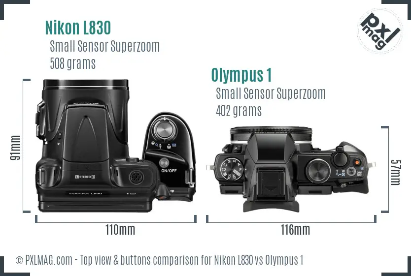 Nikon L830 vs Olympus 1 top view buttons comparison