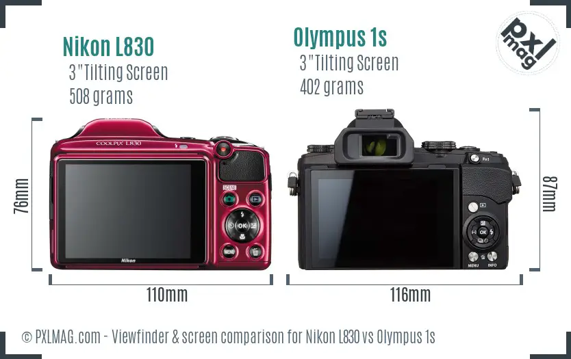 Nikon L830 vs Olympus 1s Screen and Viewfinder comparison