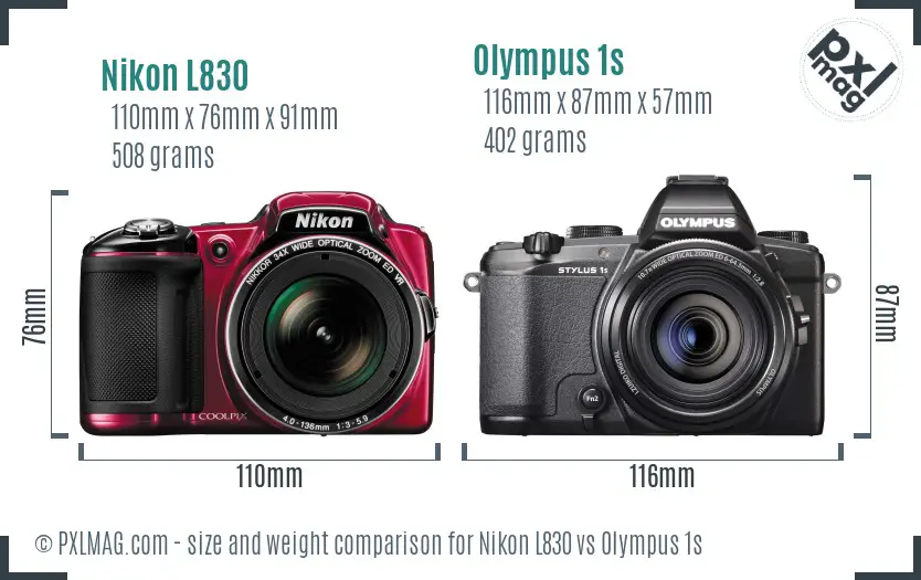 Nikon L830 vs Olympus 1s size comparison