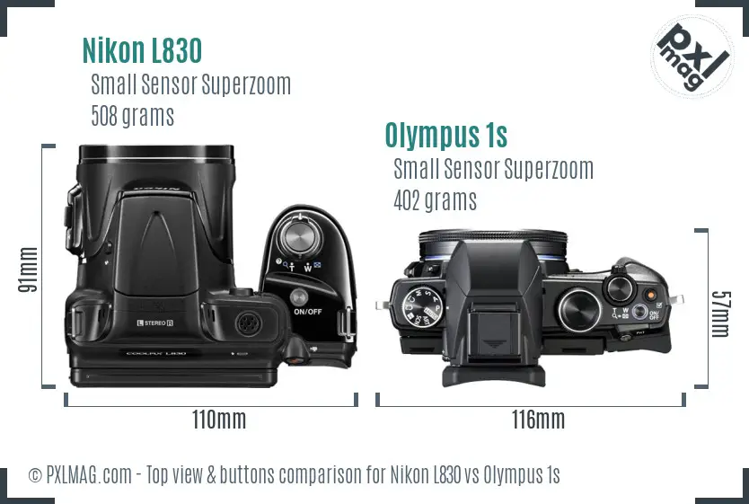 Nikon L830 vs Olympus 1s top view buttons comparison