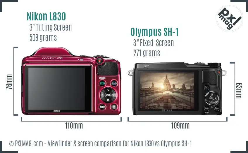 Nikon L830 vs Olympus SH-1 Screen and Viewfinder comparison