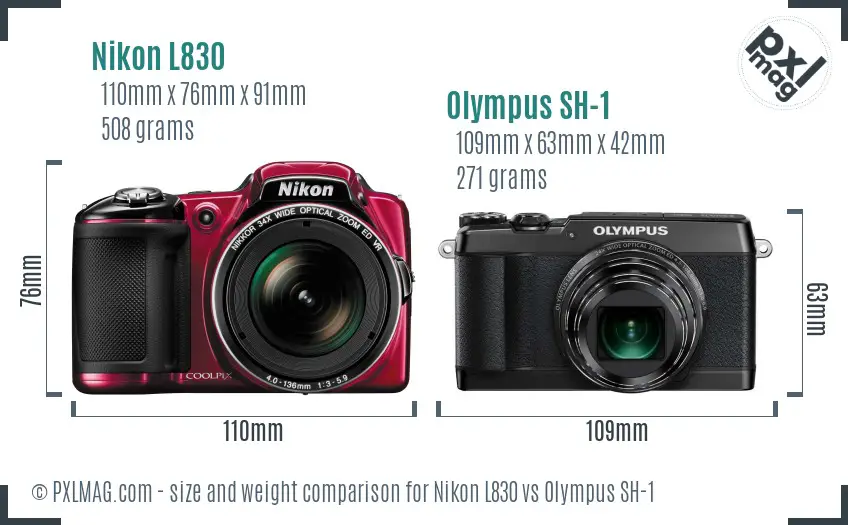 Nikon L830 vs Olympus SH-1 size comparison