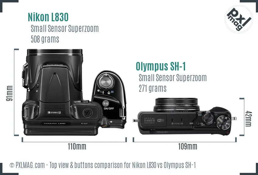 Nikon L830 vs Olympus SH-1 top view buttons comparison