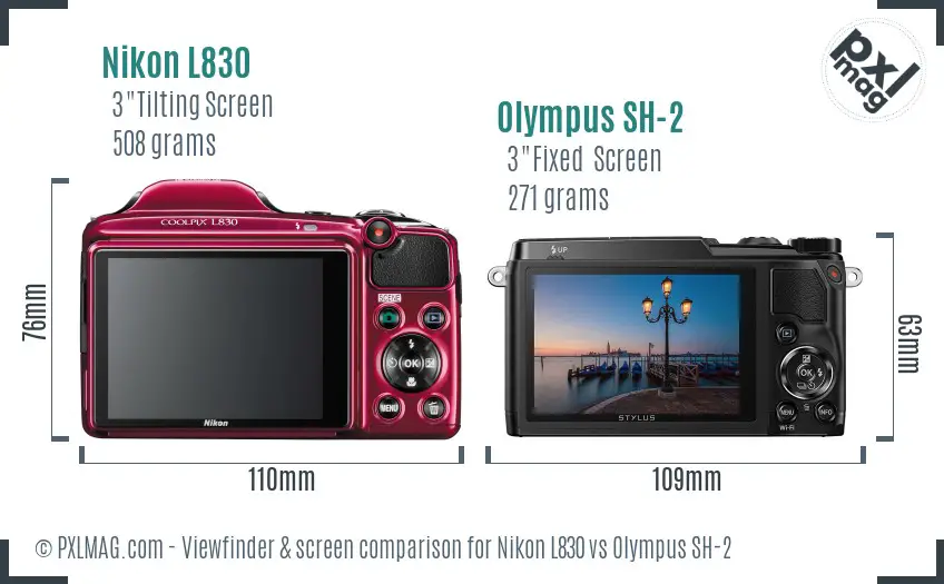 Nikon L830 vs Olympus SH-2 Screen and Viewfinder comparison