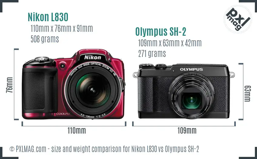 Nikon L830 vs Olympus SH-2 size comparison