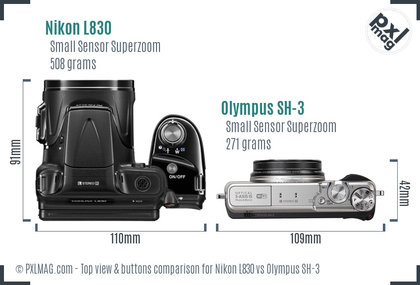 Nikon L830 vs Olympus SH-3 top view buttons comparison