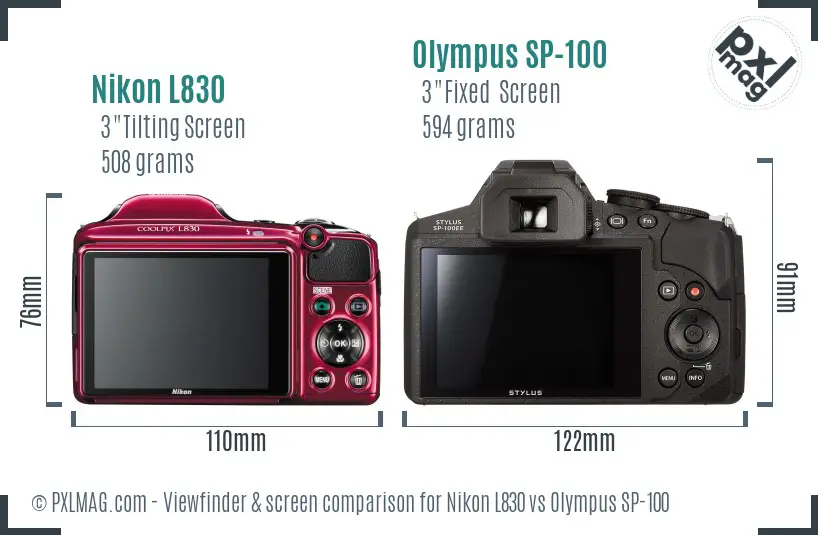 Nikon L830 vs Olympus SP-100 Screen and Viewfinder comparison