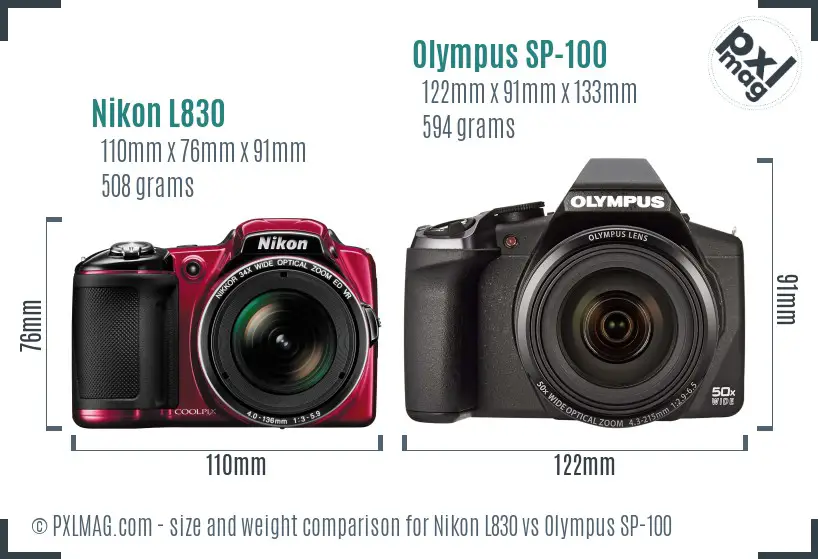 Nikon L830 vs Olympus SP-100 size comparison
