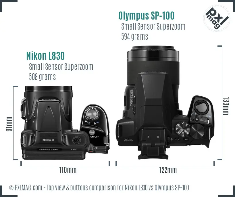 Nikon L830 vs Olympus SP-100 top view buttons comparison
