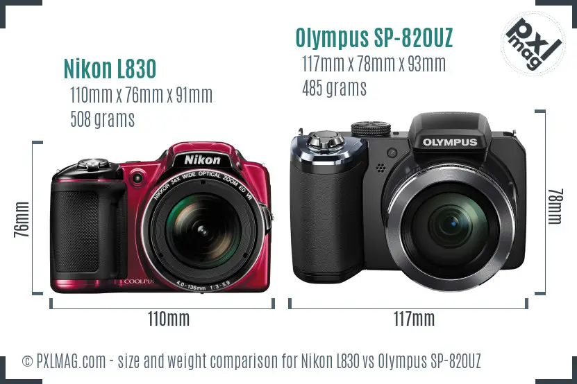 Nikon L830 vs Olympus SP-820UZ size comparison