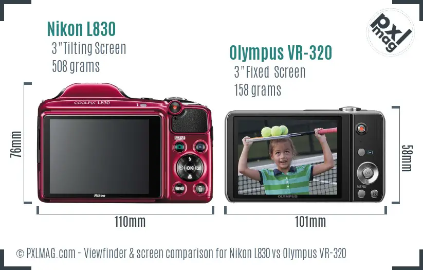 Nikon L830 vs Olympus VR-320 Screen and Viewfinder comparison