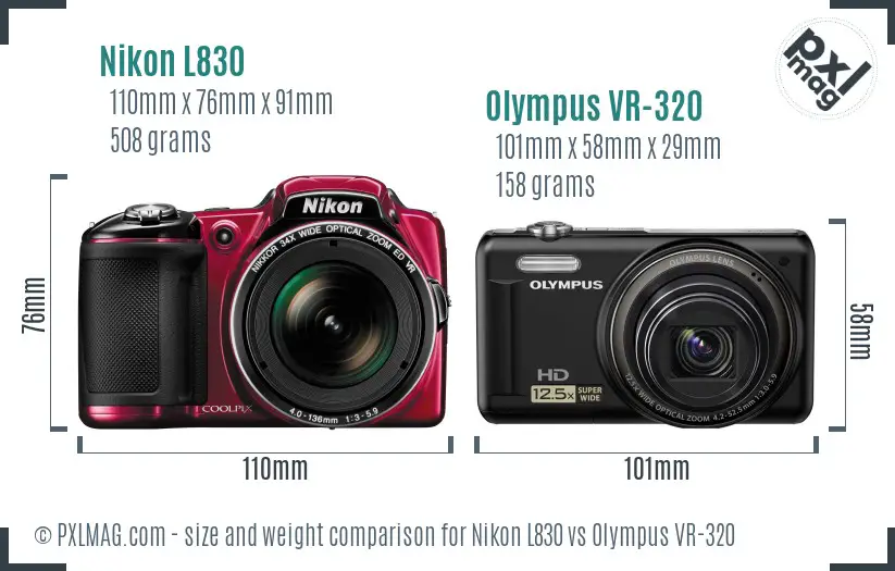 Nikon L830 vs Olympus VR-320 size comparison