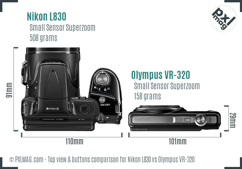 Nikon L830 vs Olympus VR-320 top view buttons comparison