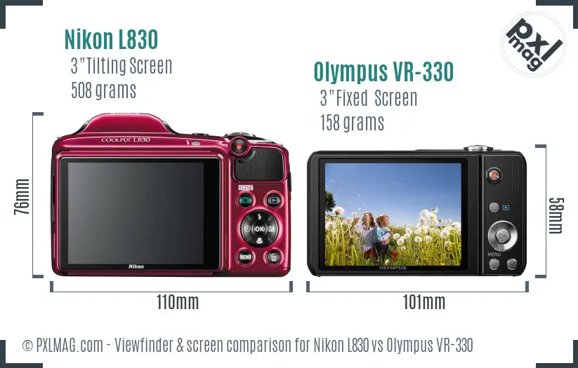 Nikon L830 vs Olympus VR-330 Screen and Viewfinder comparison