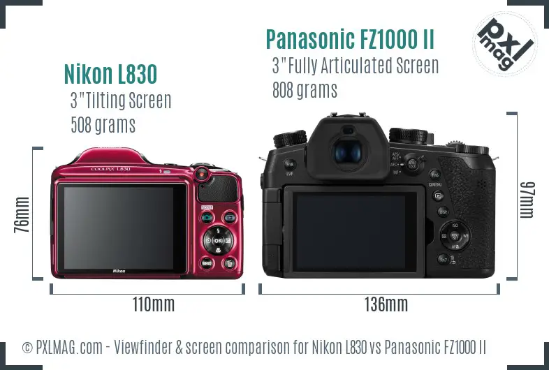 Nikon L830 vs Panasonic FZ1000 II Screen and Viewfinder comparison