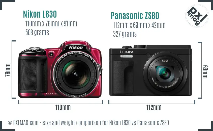 Nikon L830 vs Panasonic ZS80 size comparison
